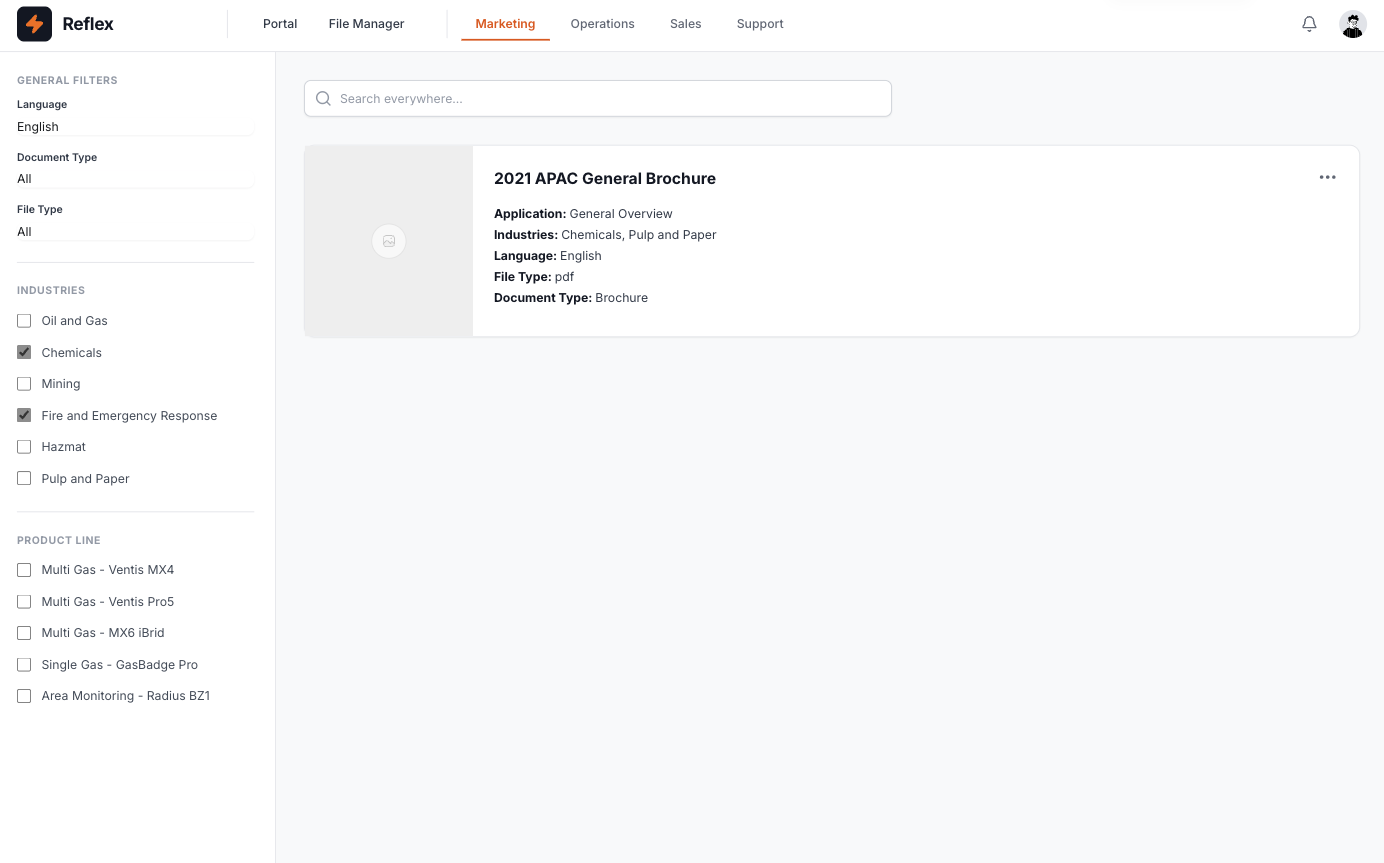 Secure Document Portal template interface showing uploads, downloads, review, and approvals